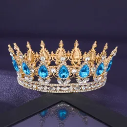 Goud paarse koningin King Bridal Crown For Women Hoofdtooi Prom Pageant Wedding Tiaras en Crowns Hair Jewelry Accessories C32801