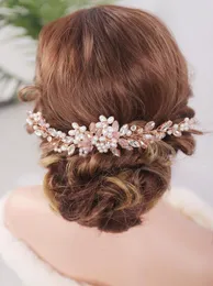 Tocados de oro rosa con diamantes de imitación para mujer, peine para el pelo, accesorios de boda, Tiara nupcial, adorno hecho a mano, tocado para