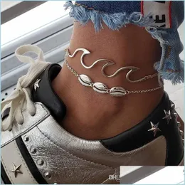 Anklets Shell Wave Anklets Foot Chain Mtilayer Sier Shells Anklet Bracelet Beach Jewelry For Women Drop Ship Delivery Dhjsz