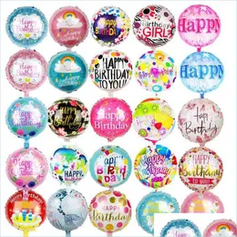 Outros suprimentos de festa de evento 18 polegadas Rodada de feliz anivers￡rio FOIL BALLOONS LETRAS IMPRESSAS PARECENTE A DECORA DO HEIRUMA DOVENHA GAR DHJDV