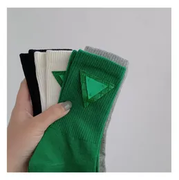 Fashion New Cloth Label Triangle Japanese Style Socks Pure Color Trendy with Connotation Female Middle Tube Socks Tide