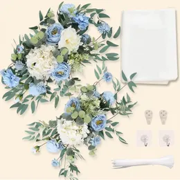 Dekorative Blumen, 3er-Pack künstlicher Hochzeitsbogen, Blumen-Set, Swag mit Stoff, durchsichtiger Drape, Blumenmuster für die Schilderdekoration