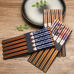 5 par/set bambuhopppinnar Klassiska japanska stilhoppinnar f￶r kinesisk mat sushi