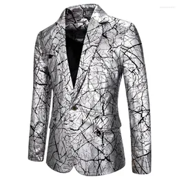 Men's Suits Party Birthday Men's One-button Bronzing Crack Printing Dress Costumes Men African Blazer