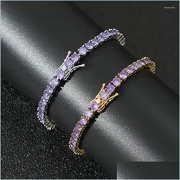 Chain Link Chain 4mm Hip Hop Bling Iced Out Purple Cubic Zirconia Tennis Armband Women Men 1 Row Cz Jewelry Gold Sier Color Kent22 Dhuva