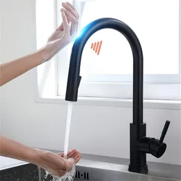 Kitchen Faucets Black Smart Touch Crane For Sensor Water Tap Sink Mixer Rotate Faucet 1005 221109