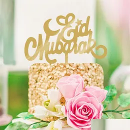その他のお祝いのパーティー用品Eid Mubarak Ramadan Wedding Acrylic Cake Topper Muslim Islam Glitter Hajj装飾挿入tppers srta dhn5q