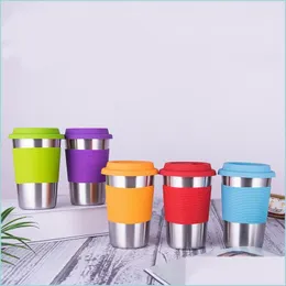 Mugs 500Ml Stainless Steel Coffee Mug Beer Cup Non Slip Sleeve Office With Food Grade Sile Lids Drop Delivery Home Garden Kitchen Di Dhlkj