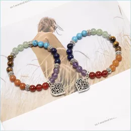 Fios de braceletes de miçangas de pedra de pedra natural de pedra de miçangas homens Mulheres Mulheres Pêssego em forma de coração Charme sete chakras manual Bracelets de corrente que DHA15