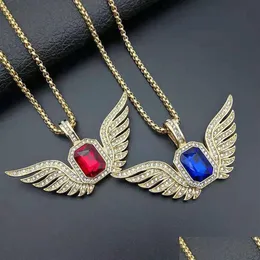 Pendant Necklaces Pendant Necklaces Hip Hop Gold Color Neckaces Cubic Zirconia Paved Bling Iced Out Angel Wing Pendants Necklace For Dh90K