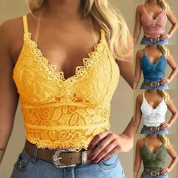 Camisoles & Tanks Women Plus Size Vest Crop Wire Free Lingerie Sexy V-Neck Camisole Underwear Sleeveless Lace Bralette Top Female Underwears