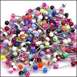 Tongue Rings 100Pcs Mix Style Barbell Bar Tongue Piercing Rings Fashion Stainless Steel Mixed Candy Colors Men Women Body Jewelry Dr Dhoit