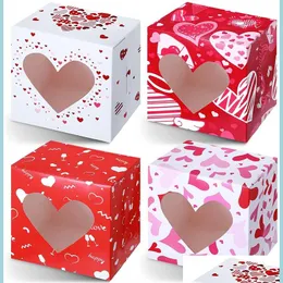 Gift Wrap 12Pcs/Set Valentines Day Gift Wrap Box Party Goodie Boxes With Pvc Heart Shaped Window Pink Red Drop Delivery Home Garden Dhqtm