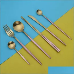 Gorks Portugal Western Tableware Set Titanium 304 Rostfritt st￥l Cutlery Spoons Fork Kniv Eckpinnar Dinner Cutleries Gift Drop de Dhhfo