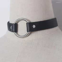 Hängsmycken wkoud eam 2022 metallring läderhalsband för kvinnor punk trendiga vridmoment vintage rostar inte rund choker tidvatten pf159