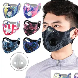 Designer-Masken Radfahren Gesichtsmaske Outdoor-Sport winddicht staubdicht PM2 5 Kohlefilter Earloop Lätzchen waschbare Masken mit Tropfen liefern Dhgtk