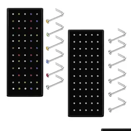 Pierścienie nosowe kołki 60pcs/Set Nose przenikanie 1 8 mm stal ze stali nierdzewnej Kryształy LSHAPE UCZY TRAGUS STILAGE COUND BITY BIZUNTY DEL DHY2Q