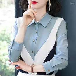 여성용 블라우스 Blusas Mujer de Moda 2022 Collar Office Tops Long Sleeve Chiffon Blouse Shirt Womens Womens and C152