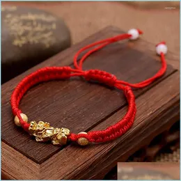 Braccialetti con ciondoli Braccialetti con ciondoli Fatti a mano Bracciale in corda rossa Bracciale unisex Oro Nero Pixiu Ricchezza e buona fortuna Gioielli da donna Regalo Dh9Tz