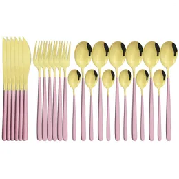 Set di stoviglie Western 24 pezzi Set in oro rosa Posate in acciaio inossidabile 18/10 Coltello Forchetta Cucchiaio Cena per feste Stoviglie da cucina