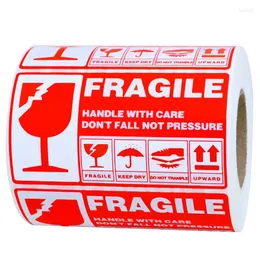 Embrulhado de presente 300pcs/roll pacote etiquetas frágeis ou alça de dobra com alerta de alerta Carton de embalagem