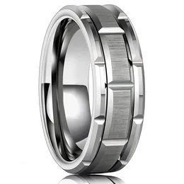 Mannen 8 MM Rvs Ring Zilver Geborsteld Dubbele Groef Patroon mannen Trouwring Partij Sieraden Voor Vrouwen Gift