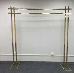 Decorazione per feste Arco di nozze Shiny Puntelli in oro Doppio palo Quadrato Supporto per fiori Cornice per esterni Mensola Decorazione sullo sfondo