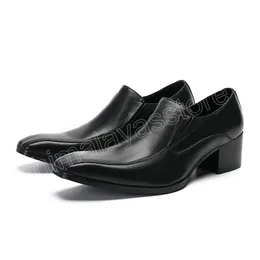 Formal 5cm High Heels Black Men Dress Shoes Leather Business Oxfords Shoes Slip On zapatos de vestirde los hombres