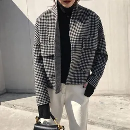 Wełniane mieszanki wełny jesień zima Korea moda luźna krótka kurtka zagęszcza płaszcze wełniane płaszcze podwójna kieszonkowa kieszonkowa płaszcz vintage S218 221110