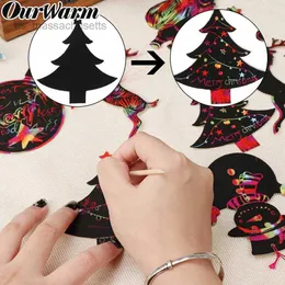 Christmas Toy OurWarm 24pcs Christmas Gifts Ornaments DIY Paper Magic Color Scratch Drawing Kids Children Toys Christmas Party Decoration L221110