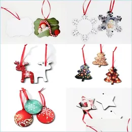 Juldekorationer Jul￶verf￶ringstryck Blank Coaster Round Snowflake Tree Deer Design MDF Hanging Ornament Drop Delivery DHWQJ