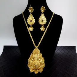 Collana Orecchini Set Ciondolo moda araba di lusso Abito da sposa da donna Gioielli floreali algerini scavati