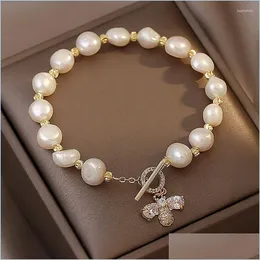 Beaded Beaded Strands Meibapj Wholesale Price White Baroque Natural Freshwater Pearl Bracelet For Women Kent22 Drop Delivery Jewelry Dhwgb