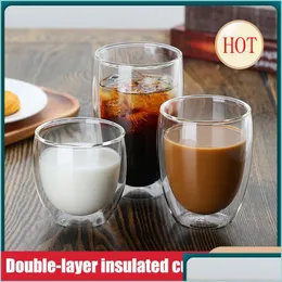 Tumblers DoubleLayer Insated Glass Cup Antiscaling Tumblers Anticold Coffee Milk Beverage Mug Bamboo Lid Transparent Drinkware Gift DHLDM