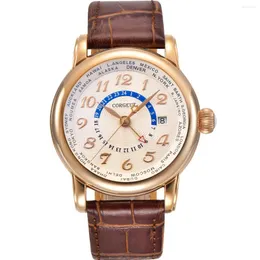Armbanduhren Luxuriöse 43-mm-Herrenuhr, königsblaues Zifferblatt, silbrige Zeiger und Gehäuse, Dual-Zeitzone, GMT-Automatikwerk C-7