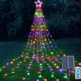Strings 9x3.5M Solar Waterfall Christmas Star String Light Outdoor Fairy Twinkle LED Garland For Decor