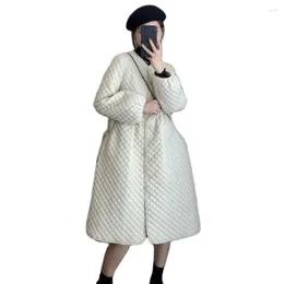 Gabardina para mujer, abrigo de algodón para mujer, Retro, con entramado de rombos, suelto y ligero, acolchado, vestido de invierno, chaqueta cortavientos cálida de longitud media