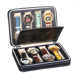 Watch Boxes Portable Jewelry Storage Box 2/4/8 Grid Travel Zipper Case Artificial Leather Watches Display Organizer