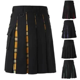 Men's Pants Male Black Denim Irish Tartan Modern Kilt Skirts 2022 Men's Scottish Plaid Print Festive Skirt Check Contrast Pleated