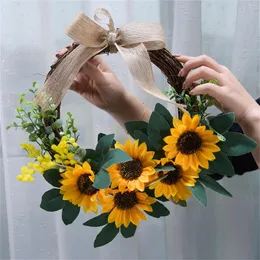 Decorative Flowers Sunflower Wreath Decoration Rattan Simulates Bright Home Wall Door And Window Accessories