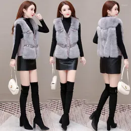 Women's Fur 2022 Winter Autumn Faux Waistcoat Women Short Sleeveless Jacket Female Vests Korean Veste Sans Manche Femme Y291