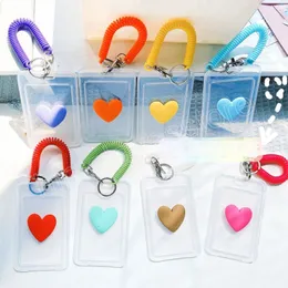 Transparent Student Bus Work ID Card Waterproof Protective Cover with Keychain Love Heart Credit Cards Bank Card Holders Case