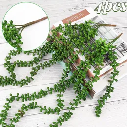 Fiori decorativi 4 pezzi 75 cm lacrime dell'amante verde piante grasse artificiali perle finte stringhe piante vegetali per giardino decorazioni di nozze in vaso