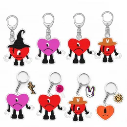 Acrylic Bad Bunny Keychains Rings Cute Animal Rabbit Heart Car Key Chains Holder Women Men Cartoon Design Bag Charm Pendant Keyring Silver Metal Jewelry Accessories