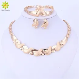 Wedding Jewelry Set Costume Statement Necklace Bracelet Earring Ring Fashion Gold Color Romantic Classic Accessories 221109