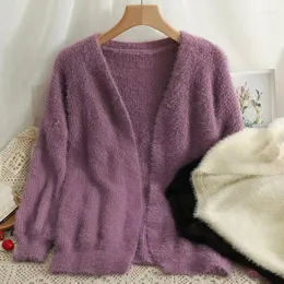 Women's Knits Buttonless Knitted Cardigan 2022 Spring Autumn Seahorse Plush Fashion Long Sleeved Loose Thin Solid Color Sweater Coat