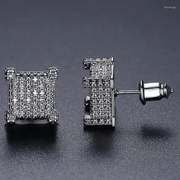 Stud Earrings Fashion 10mm Square Black Cubic Zircon Iced Earring For Men Women Crystal Gold Color Hiphop Jewelry Brincos