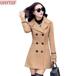 Женская полушерстяная куртка UHYTGF, осенне-зимняя куртка, женская одежда средней длины, пальто, тонкая элегантная женская корейская верхняя одежда 3XL124 221110