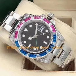 7 Model Men's Automatic Watch With Box Mens Black Bial 40mm Diamond Ruby Seat Diamond Baguette Bezel Gold Stainless Steel Bracelet Asia 2813 Mechanical Watches