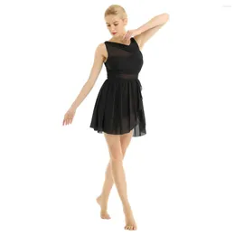 Bühnenkleidung Damen Chiffon-Ballettkleid Unregelmäßiger lyrischer Tanz-Trikot mit Rock, Gymnastik-Wettbewerbskostüme Ballerina-Tanzbekleidung